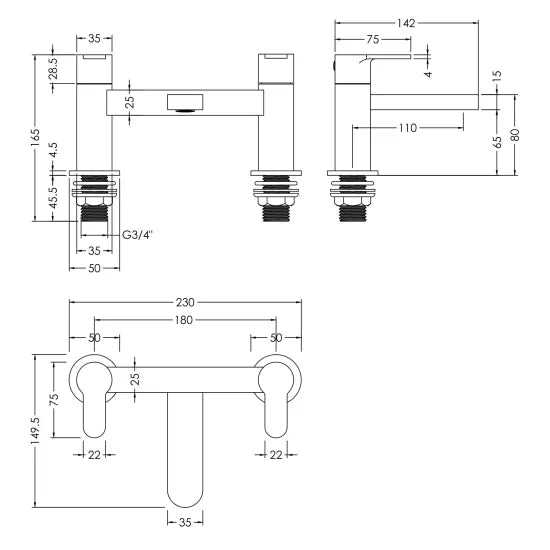 Arvan Deck Mounted Bath Mixer Tap Chrome