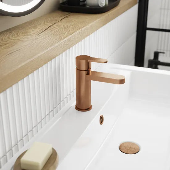 Arvan Basin Mixer Tap with Push Button Waste Brushed Bronze