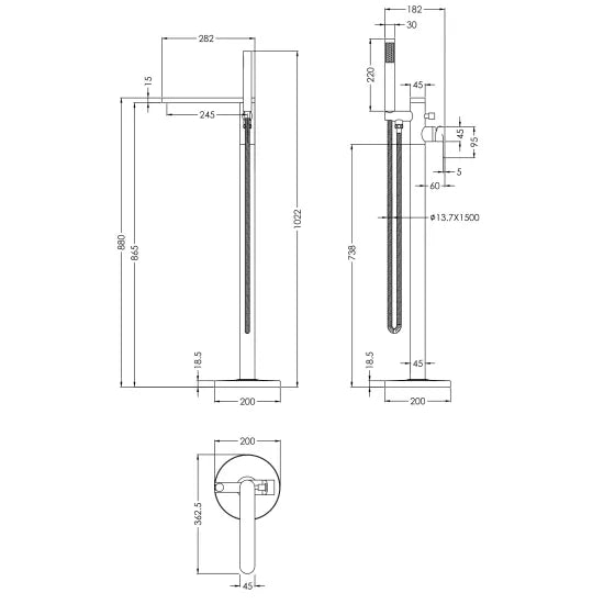Arvan Freestanding Bath Shower Mixer Tap with Shower Kit Brushed Bronze