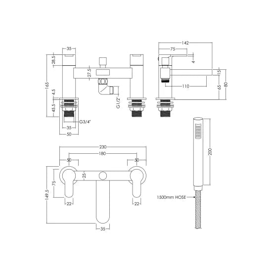 Arvan Bath Shower Mixer Tap With Shower Kit Chrome