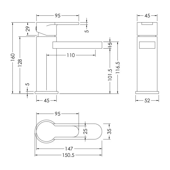 Arvan Basin Mixer Tap With Push Button Waste Chrome