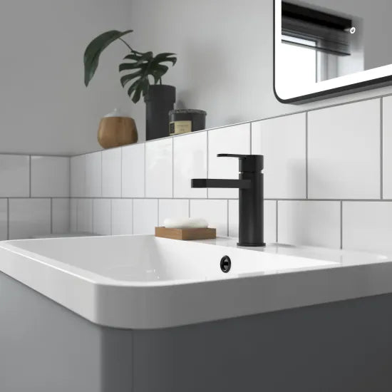 Arvan Basin Mixer Tap With Push Button Waste Black Matt