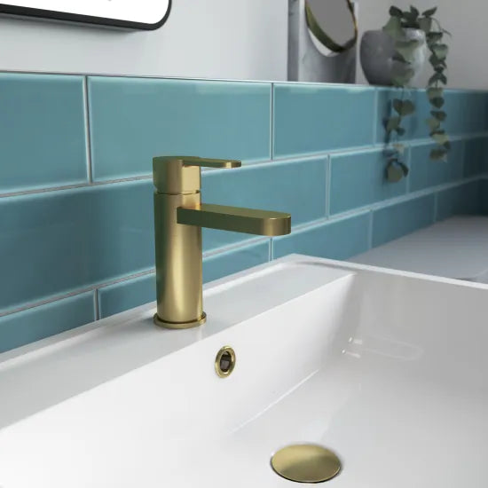 Arvan Basin Mixer Tap With Push Button Waste Brushed Brass