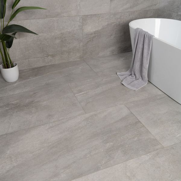 Astra grey matt stone-effect tiles, 1200x600mm, suitable for floors and walls, made of porcelain, perfect in grey tones.