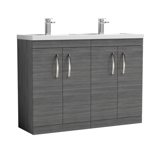 Nuie Athena 1200mm Anthracite Woodgrain Floor Standing Cabinet With Double Basin