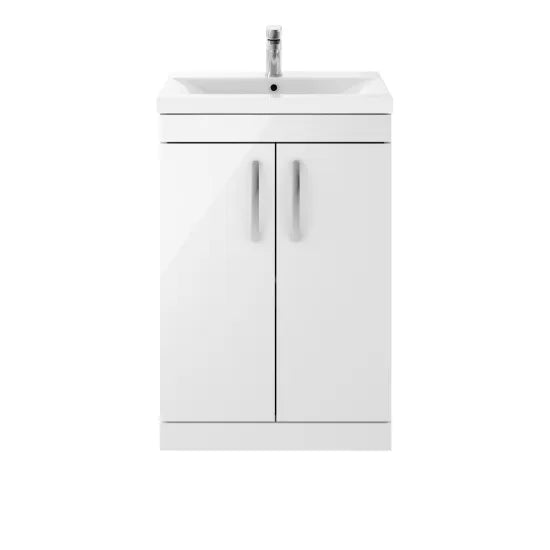 Athena Gloss White 600mm Floor Standing Vanity With With Mid Edge Basin