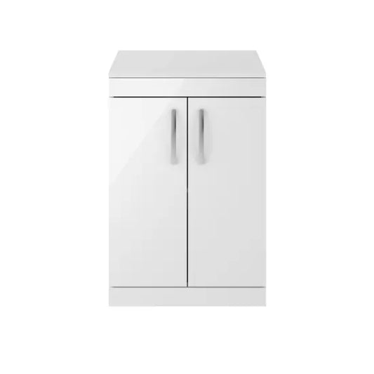 Athena Gloss White 600mm Floor Standing Vanity With Worktop