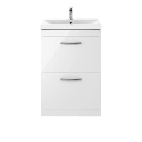 Athena Gloss White 600mm Floor Standing Vanity With With Mid Edge Basin
