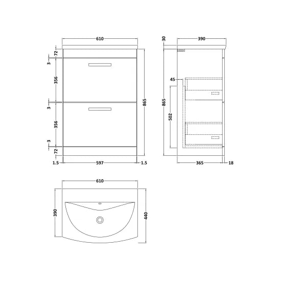 Nuie Athena 600mm Gloss White Floor Standing Vanity With Basin 4