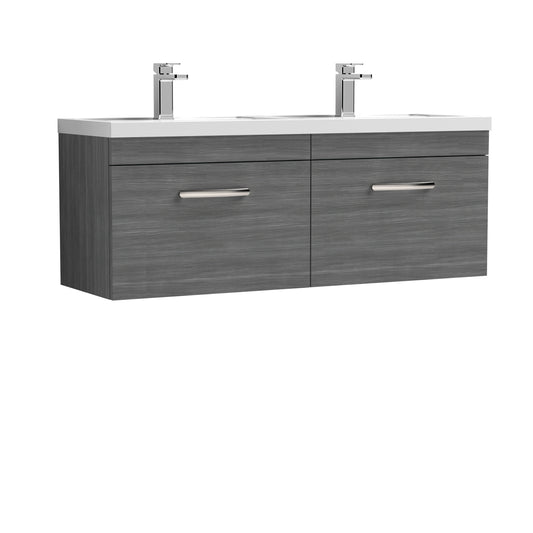 Nuie Athena 1200mm Anthracite Woodgrain Wall Hung Cabinet With Double Basin