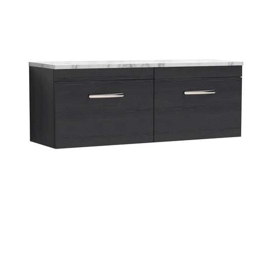 Nuie Athena Charcoal Black 1200 Wall Hung Double Unit & Laminate Worktop Matt Carrera Marble