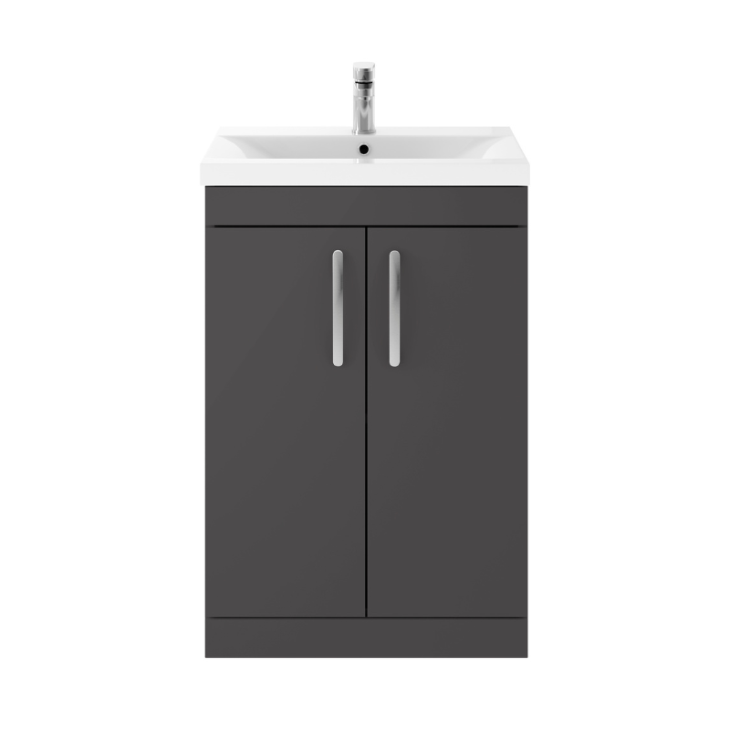 Nuie Athena 600mm Gloss Grey Floor Standing Cabinet With Mid-edge Basin