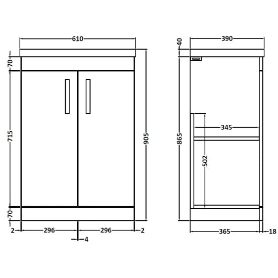 Nuie Athena 600mm Gloss Grey Floor Standing Cabinet With Mid-edge Basin