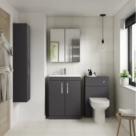 Nuie Athena 800mm Gloss Grey Floor Standing Cabinet With Mid-Edge Basin