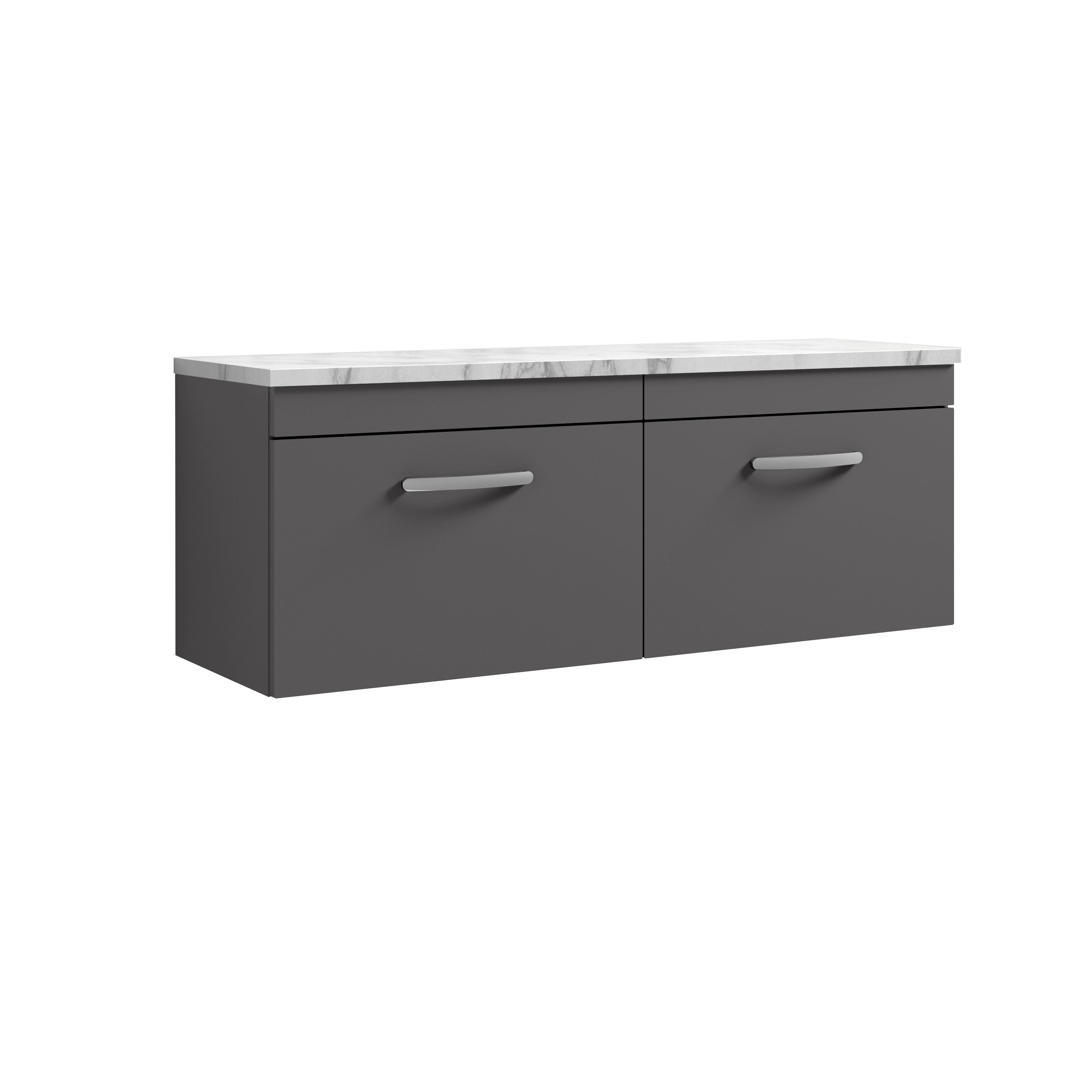 Nuie Athena Gloss Grey 1200 Wall Hung Double Unit & Laminate Worktop Matt Carrera Marble