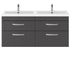 Nuie Athena 1200mm Gloss Grey Wall Hung Cabinet With Double Basin