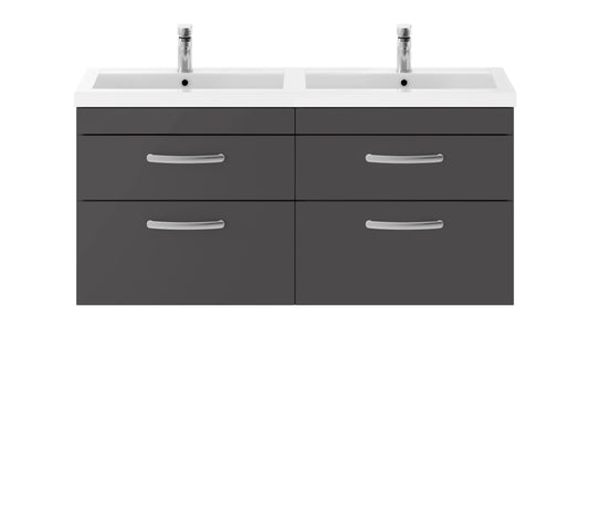 Nuie Athena 1200mm Gloss Grey Wall Hung Cabinet With Double Basin