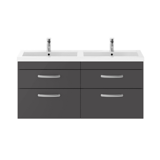 Nuie Athena 1200mm Gloss Grey Wall Hung Cabinet With Double Basin