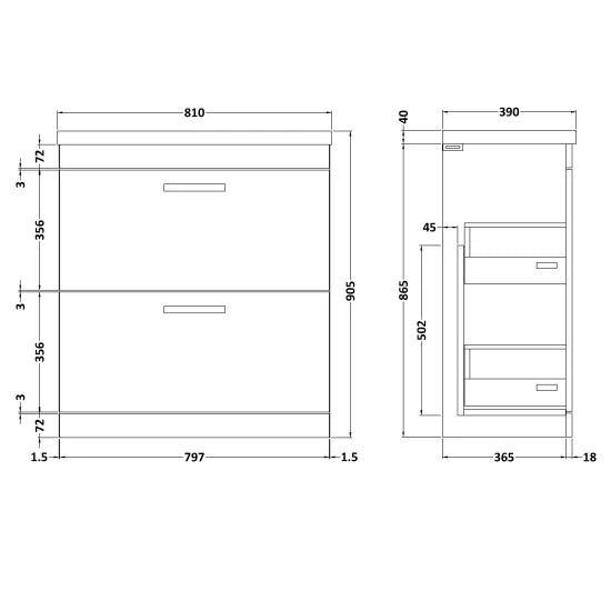 Nuie Athena 800mm Hacienda Black Floor Standing Vanity With Thin Edge Basin