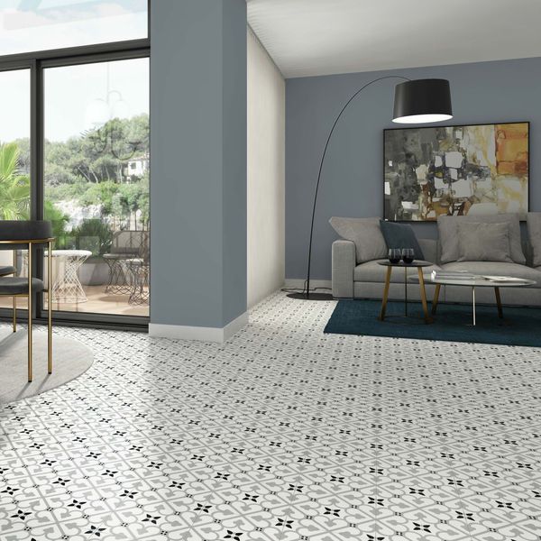 Bello Brighton Matt Grey Patterned Floor Tiles 45x45mm