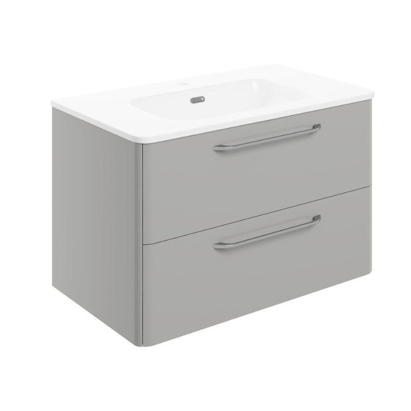 Bianca 810mm 2 Drawer Wall Unit & Basin - Grey Gloss