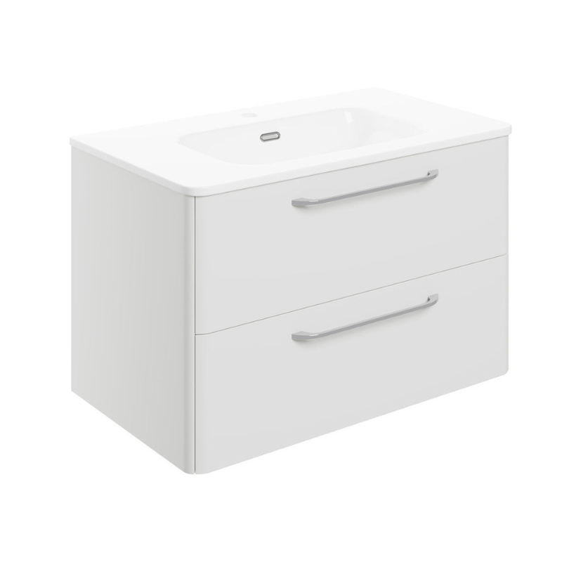 Bianca 810mm 2 Drawer Wall Unit & Basin - White Gloss