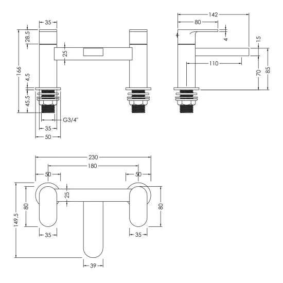 Binsey Deck Mounted Bath Mixer Tap Chrome