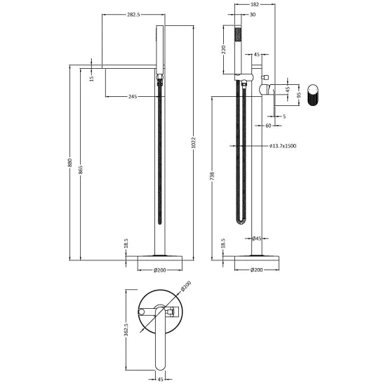 Cyprus Fluted Freestanding Bath Shower Mixer Tap With Shower Kit Chrome