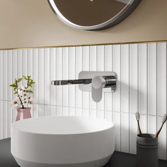 Cyprus Fluted Wall Mounted Basin Mixer With Plate Chrome
