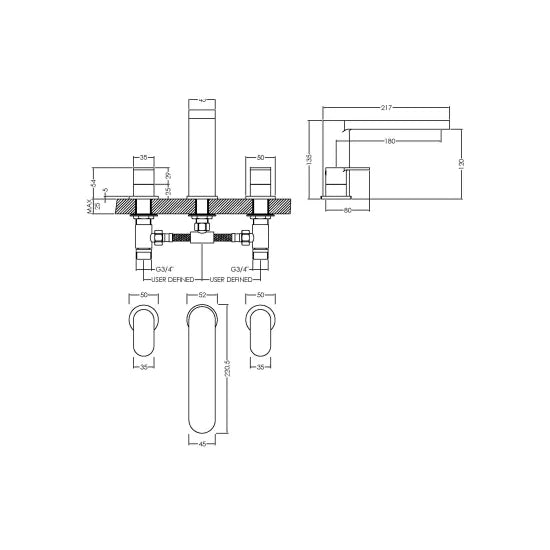 Binsey Deck Mounted 3 Tap Hole Bath Mixer Tap Chrome