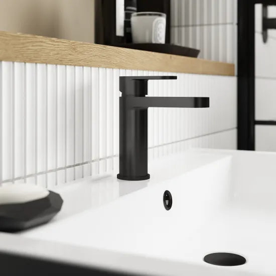 Binsey Basin Mixer Tap with Push Button Waste Black Matt
