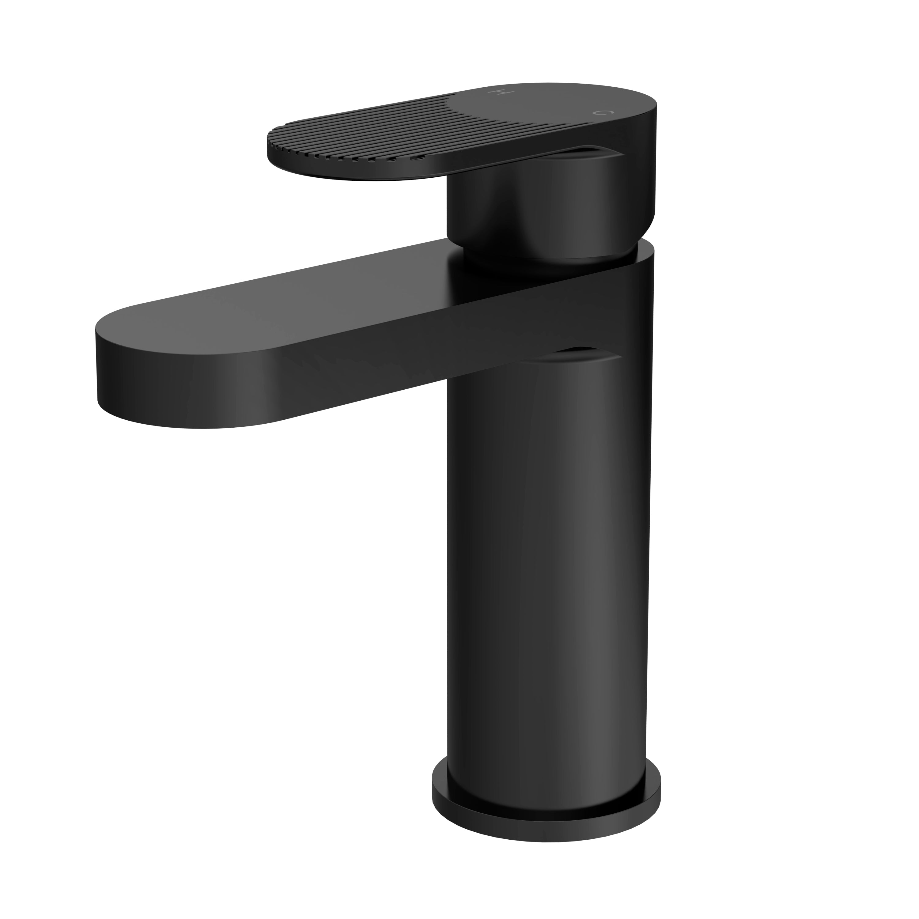Cyprus Fluted Basin Mixer Tap with Push Button Waste Black Matt