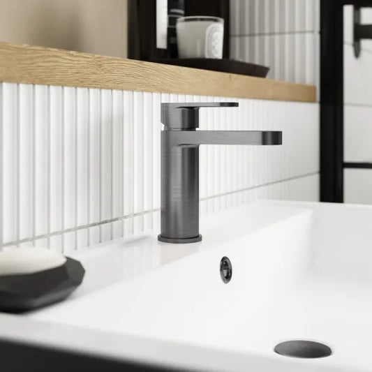 Binsey Basin Mixer Tap with Push Button Waste Brushed Pewter