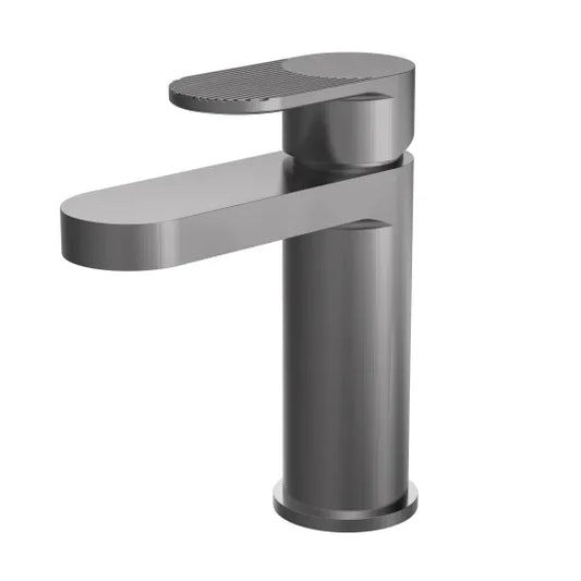 Cyprus Fluted Mono Basin Mixer Tap with Push Button Waste Brushed Pewter