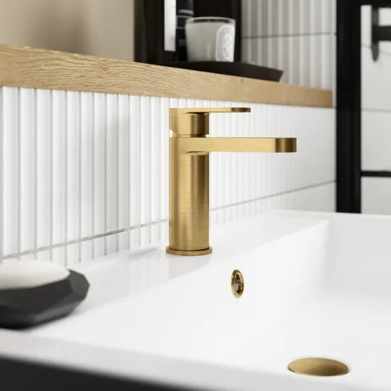 Binsey Mono Basin Mixer Tap with Push Button Waste Brushed Brass