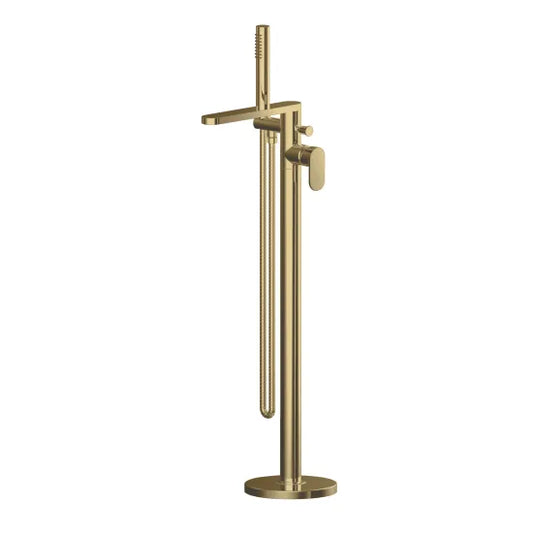 Binsey Freestanding Bath Mixer Tap with Shower Kit Brushed Brass