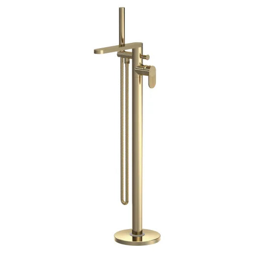 Cyprus Fluted Freestanding Bath Mixer Tap with Shower Kit Brushed Brass