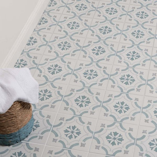 sirocco blue ornate tiles 223x223mm, Decor Tiles, Floor Tiles, Patterned Tiles, Porcelain Tiles, Wall Tiles, Blue Tiles, 1