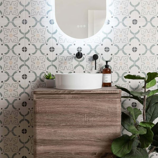 sirocco green flower tiles 223x223mm, Decor Tiles, Floor Tiles, Patterned Tiles, Porcelain Tiles, Wall Tiles, Green Tiles, 1