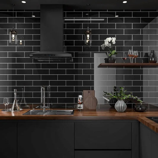 Bricks Black Gloss 300x100mm Tiles