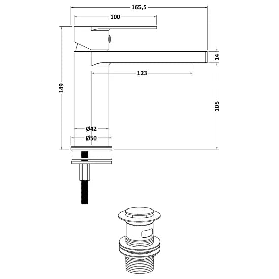 Nuie Canada Mono Basin Mixer With Push Button Waste - Brushed Brass