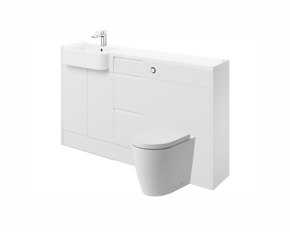 Carrie 1542mm Basin  WC & 3 Drawer Unit Pack (LH) - White Gloss