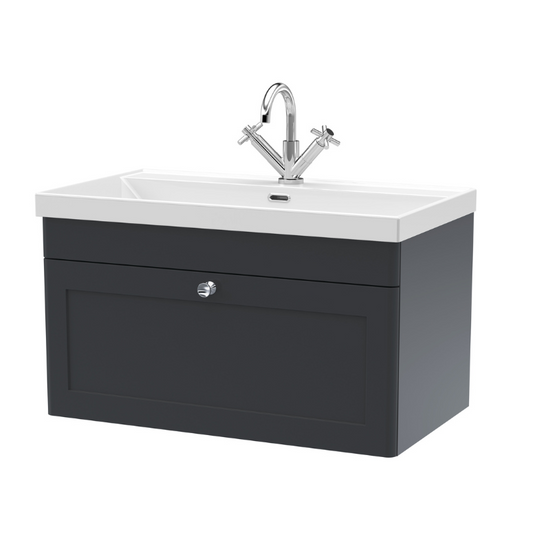 Classique Soft Black 800mm Wall Hung 2-Door Vanity & Thin-Edge Ceramic Basin