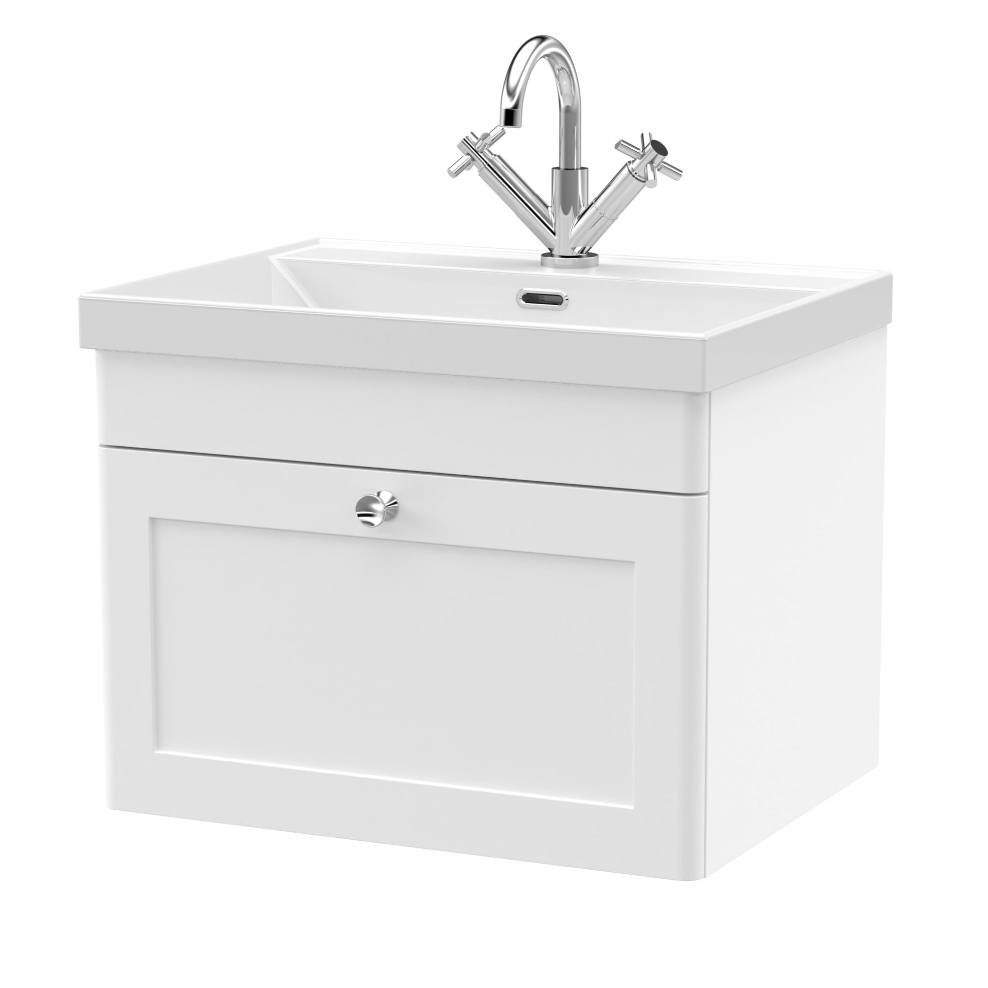 nuie 600mm wall hung 1 drawer vanity with basin 1 tap holeclc194e, Nuie, Wall Hung Vanity Unit, 1