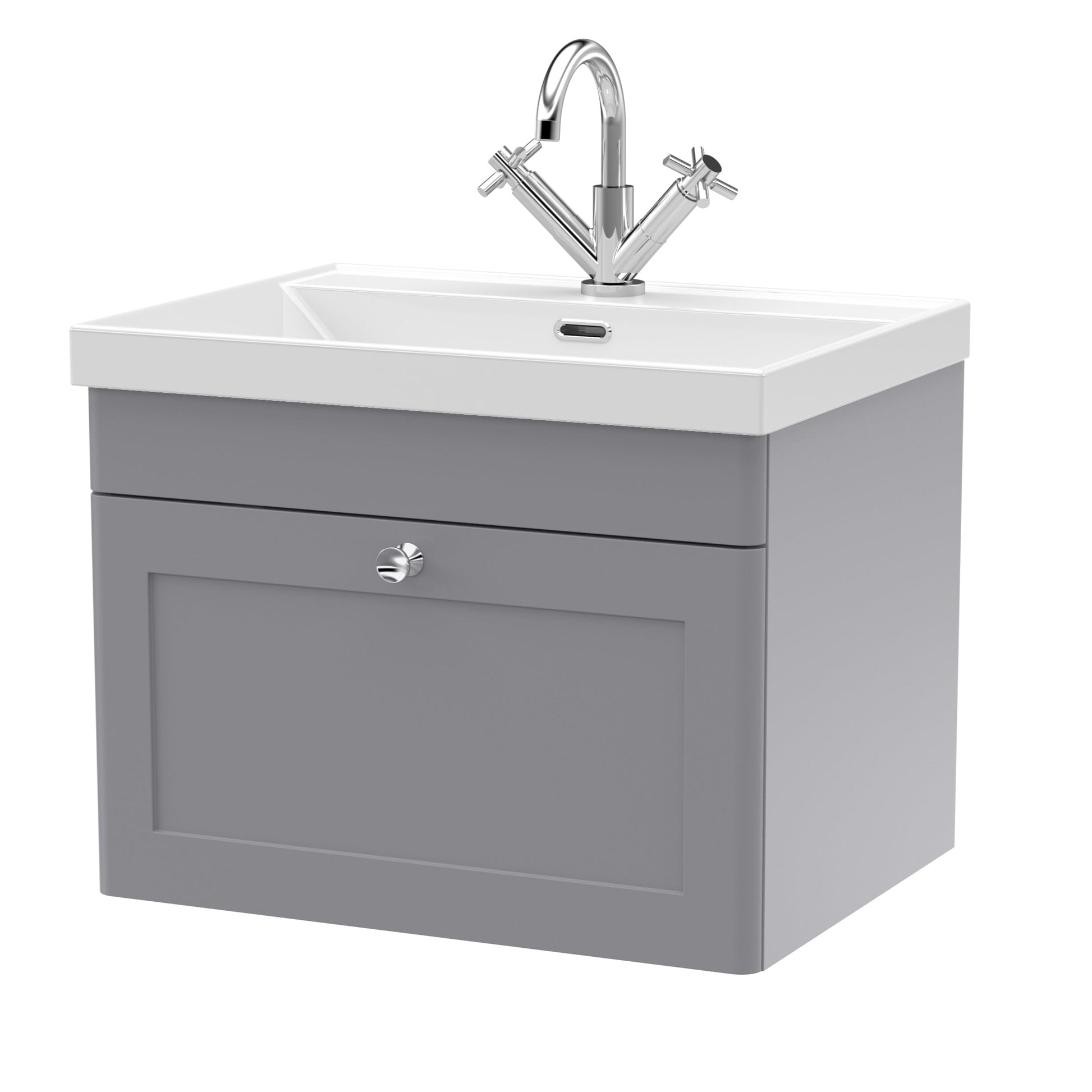 nuie 600mm wall hung 1 drawer vanity with basin 1 tap holeclc294e, Nuie, Wall Hung Vanity Unit, 1