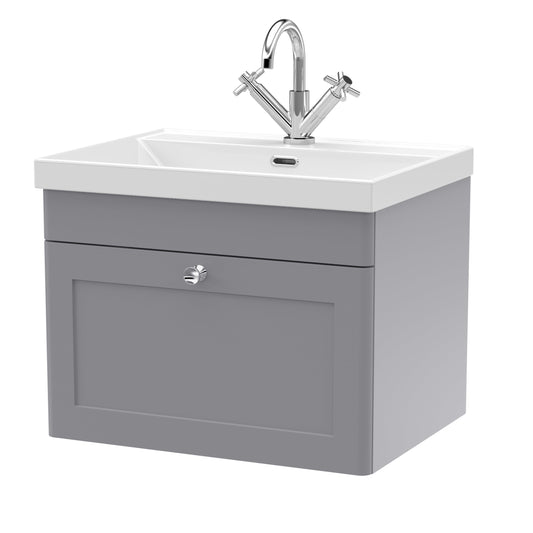 nuie 600mm wall hung 1 drawer vanity with basin 1 tap holeclc294e, Nuie, Wall Hung Vanity Unit, 1