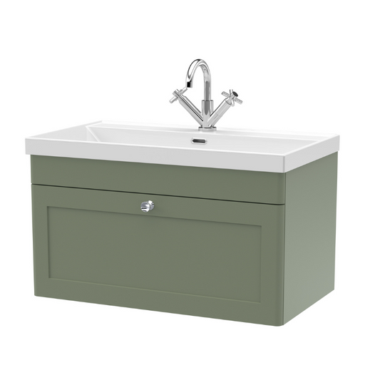 Classique Satin Green 800mm Wall Hung 2-Door Vanity & Thin-Edge Ceramic Basin