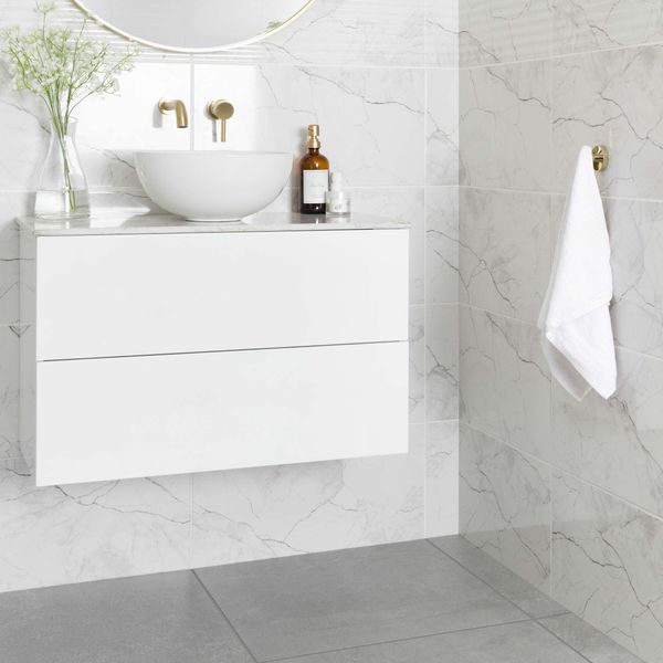 Riva White Gloss Marble Effect Wall Tile 600x300mm