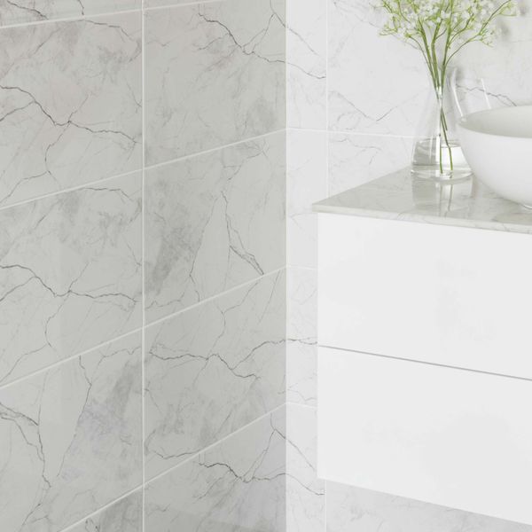 Riva White Gloss Marble Effect Wall Tile 600x300mm