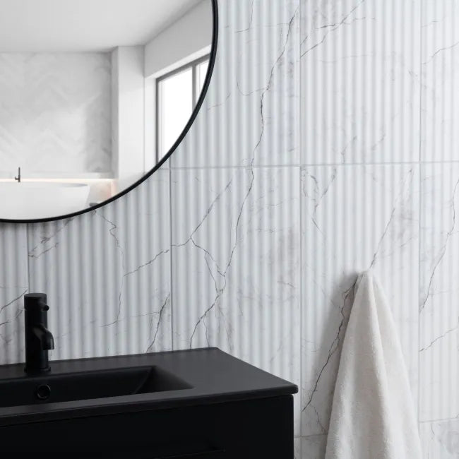 Riva White Matt Marble Effect Decor Wall Tile 600x300mm